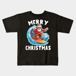 Funny Surfing Santa Claus Merry Christmas Surfboarder Surf Lover Kids T-Shirt